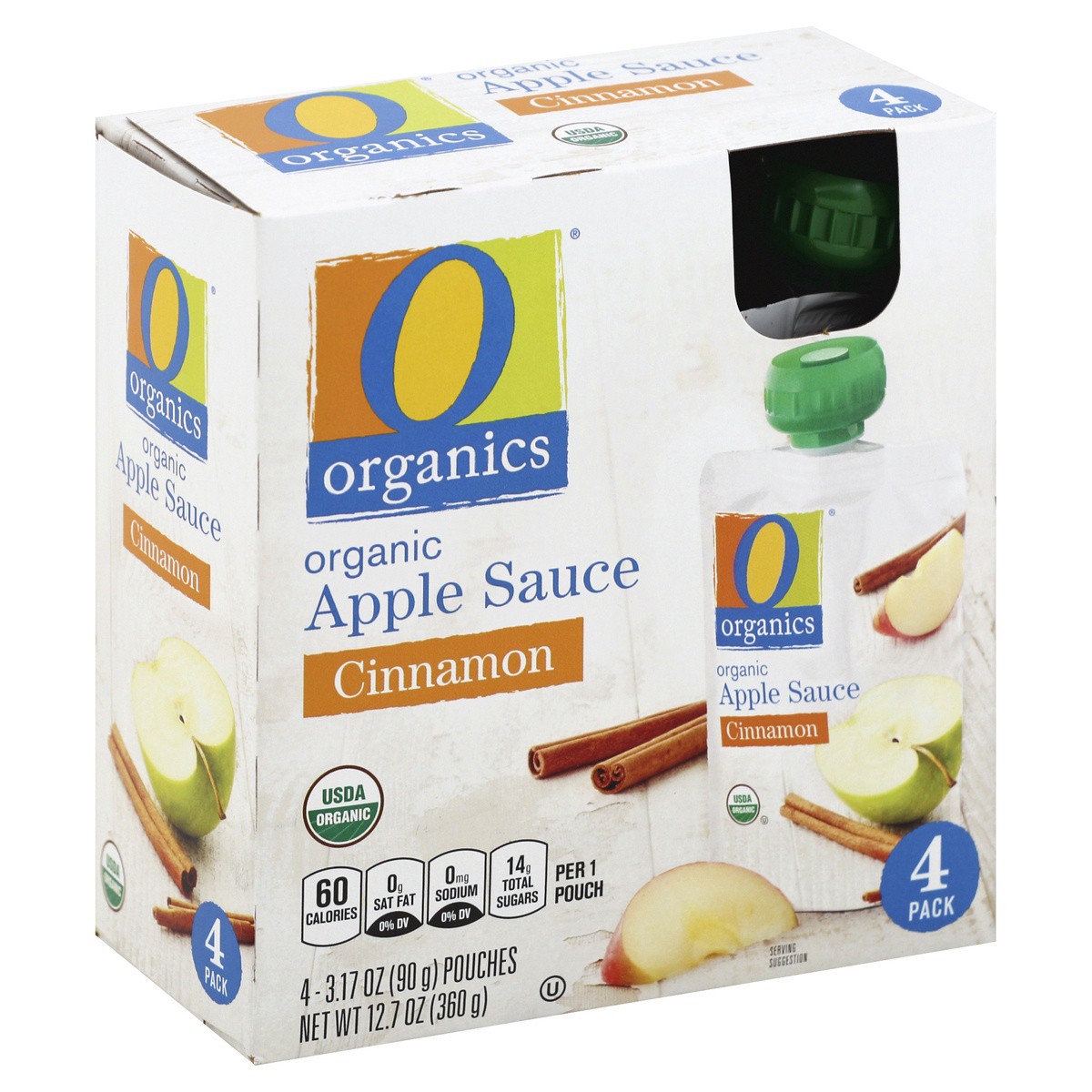 slide 1 of 4, O Organics Organic Apple Sauce Cinnamon Pouches, 4 ct; 3.17 oz