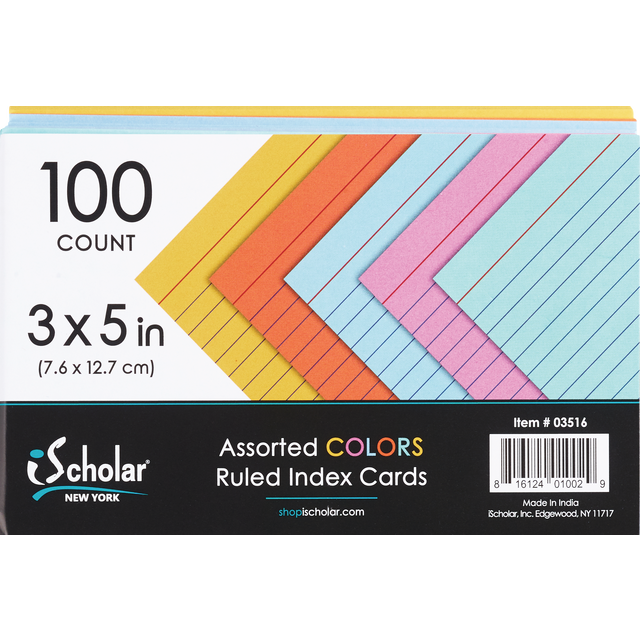 slide 1 of 1, iScholar Index Cards Assorted Colors, 100 ct