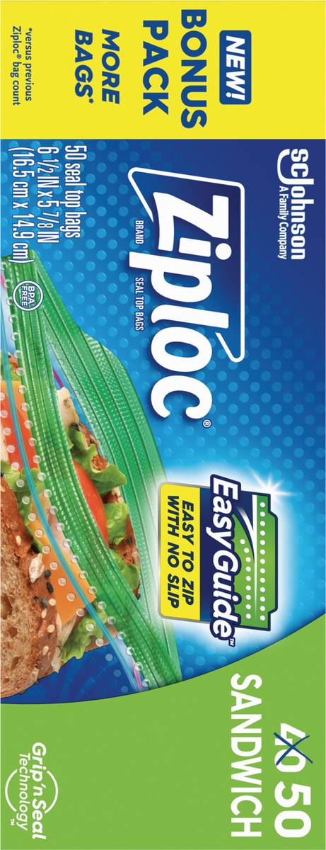 slide 6 of 10, Ziploc Sandwich Bags with EasyGuide™ 50 Count, 50 ct