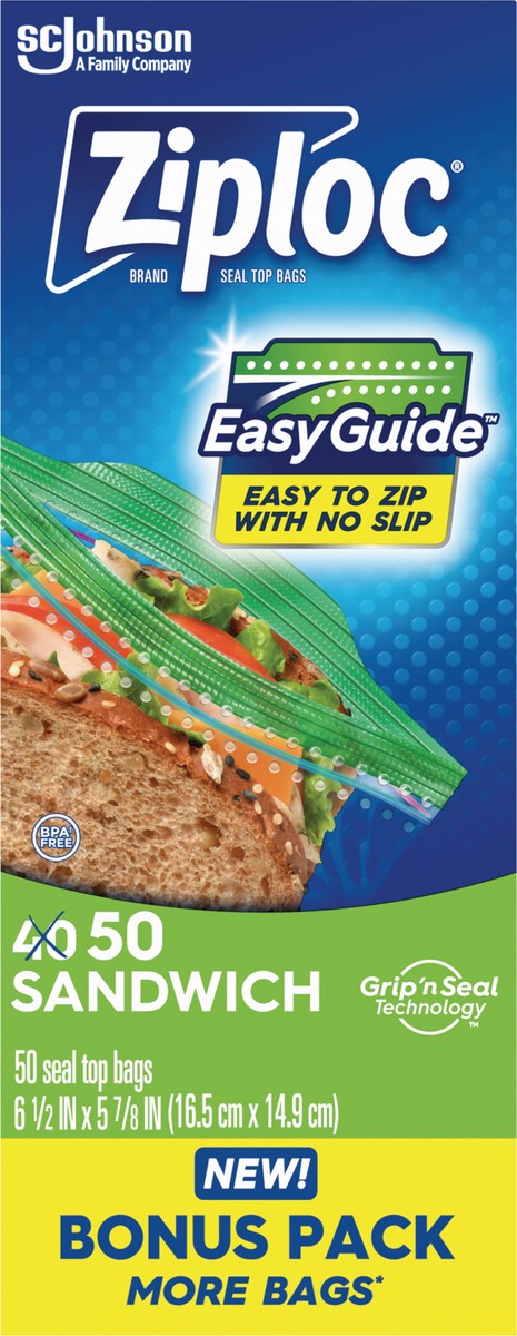 slide 7 of 10, Ziploc Sandwich Bags with EasyGuide™ 50 Count, 50 ct