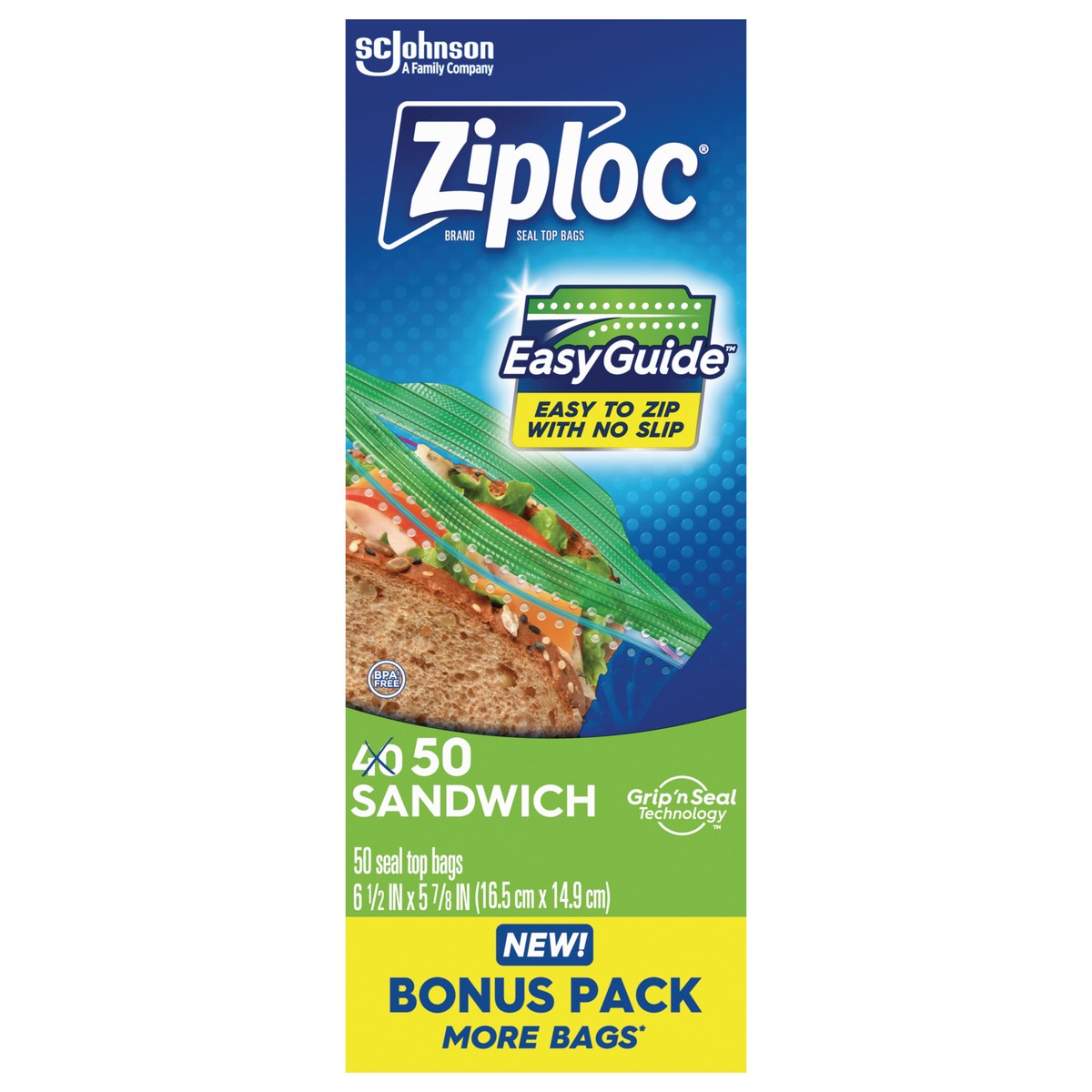 slide 1 of 10, Ziploc Sandwich Bags with EasyGuide™ 50 Count, 50 ct