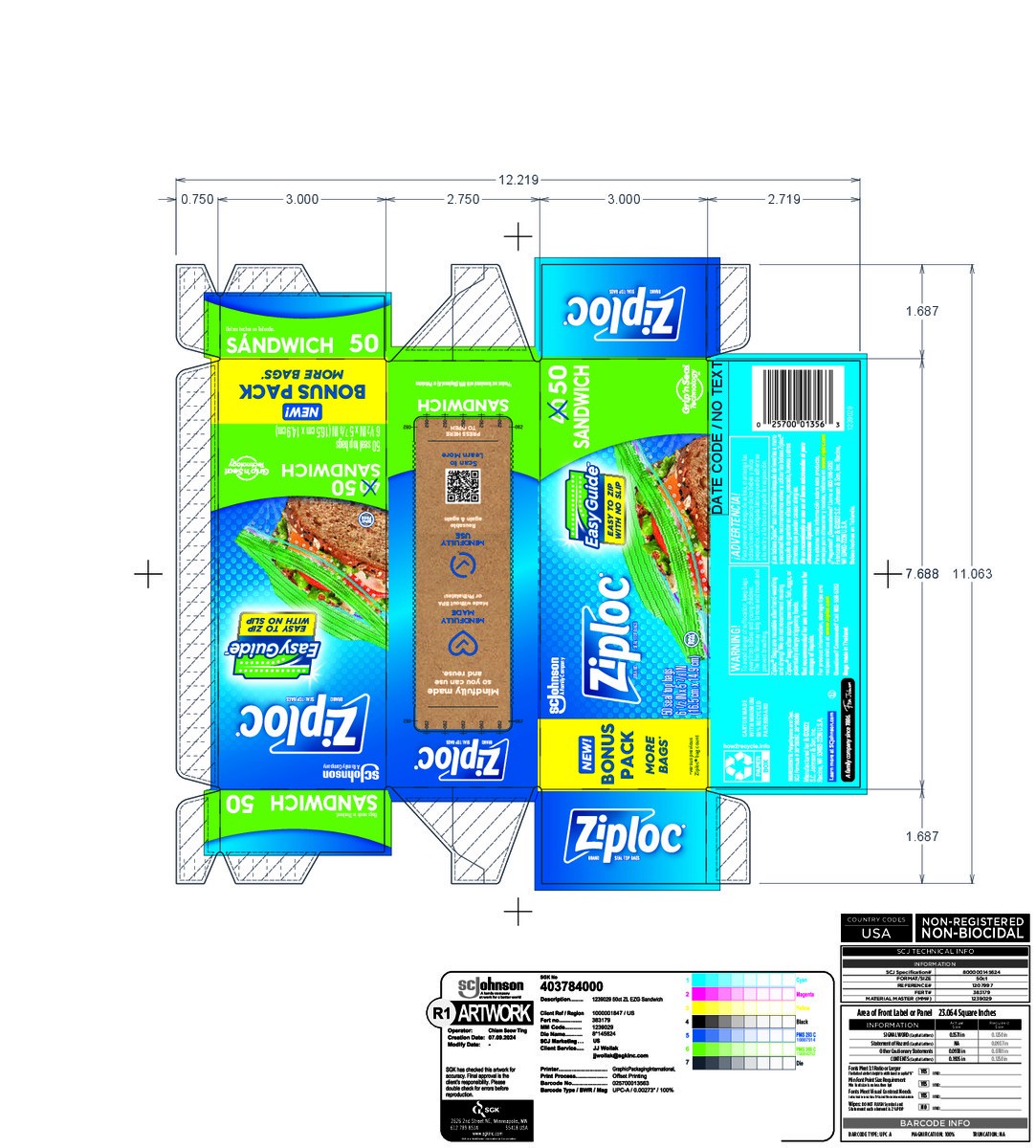 slide 5 of 10, Ziploc Sandwich Bags with EasyGuide™ 50 Count, 50 ct