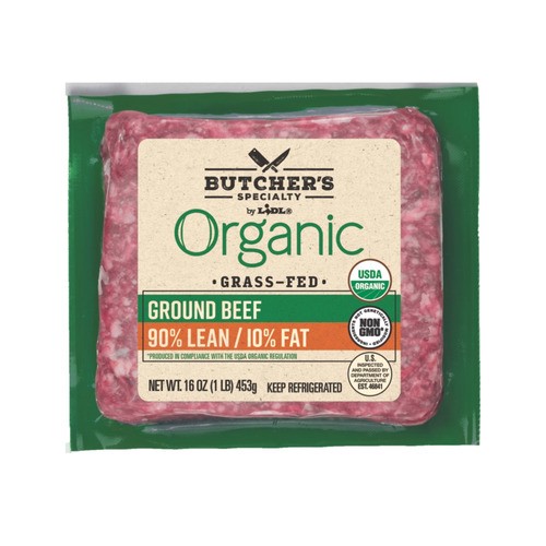 slide 1 of 1, Butcher's Specialty organic grassfed ground beef, 90% lean, 16 oz