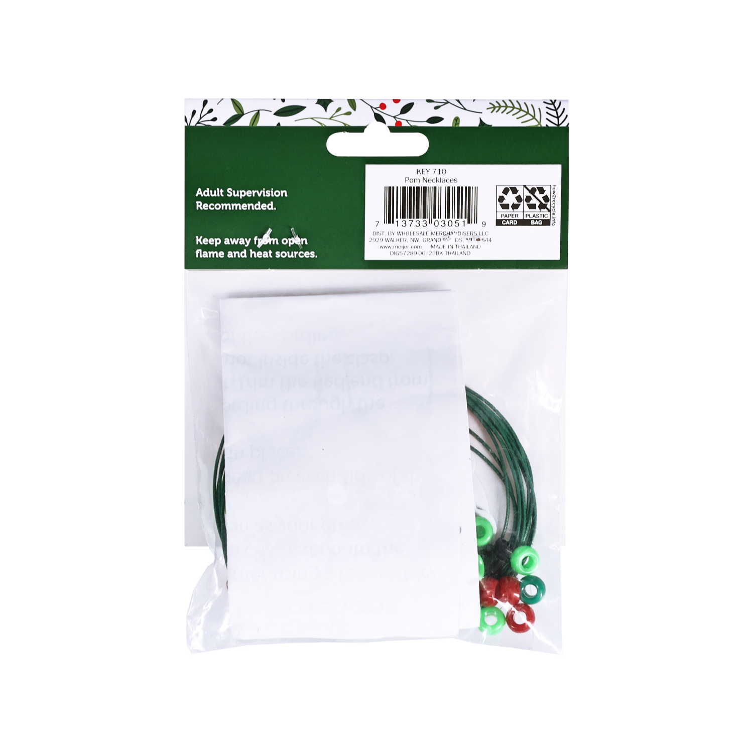 slide 2 of 3, Meijer Corporate Seasonal Mcs Pom Necklace Deer/Sman/Santa/Penguin, 16"       