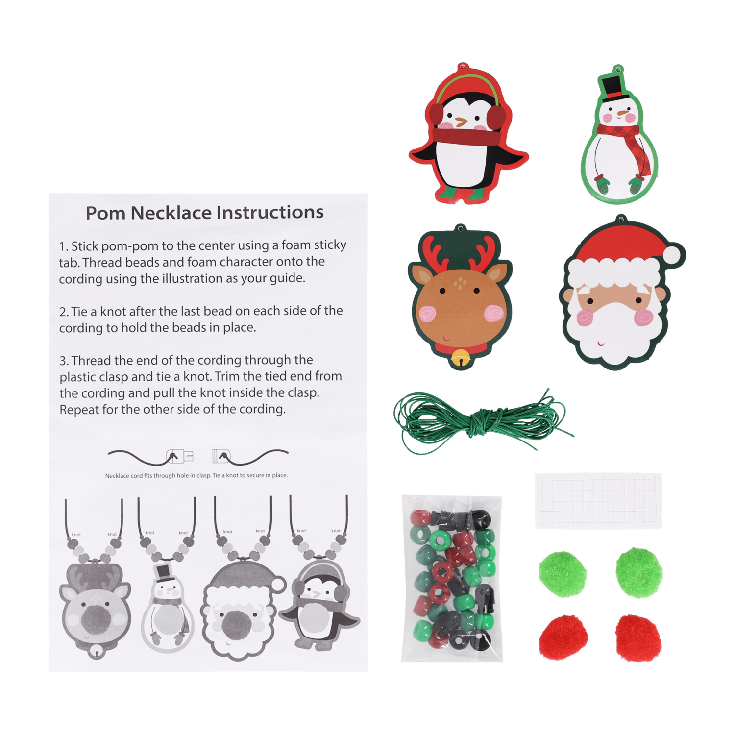 slide 3 of 3, Meijer Corporate Seasonal Mcs Pom Necklace Deer/Sman/Santa/Penguin, 16"       