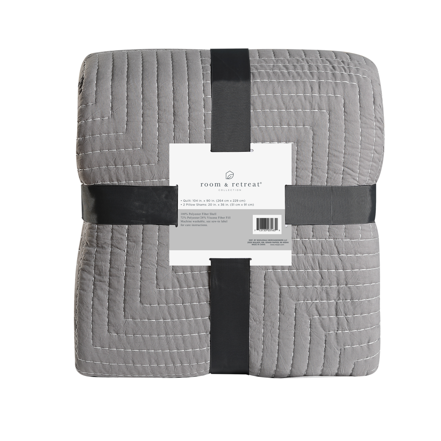 slide 2 of 4, ROOM & RETREAT HAMILTON QUILT SET GREY KING, 1 ct