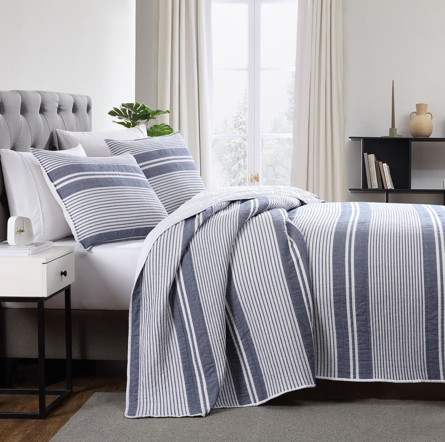 slide 3 of 4, Room & Retreat Waffle Stripe Quilt Set Full/Queen, 1 ct
