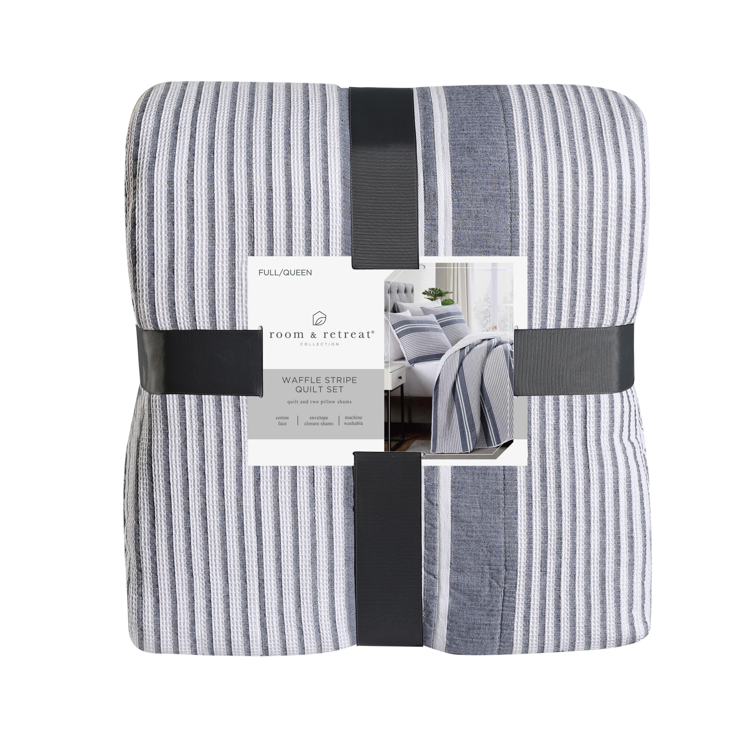 slide 1 of 4, Room & Retreat Waffle Stripe Quilt Set Full/Queen, 1 ct