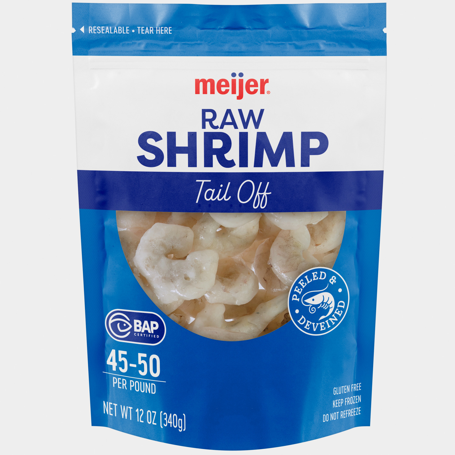 slide 1 of 2, Meijer Raw Shrimp P+D 45/50 tail-off, 12 oz