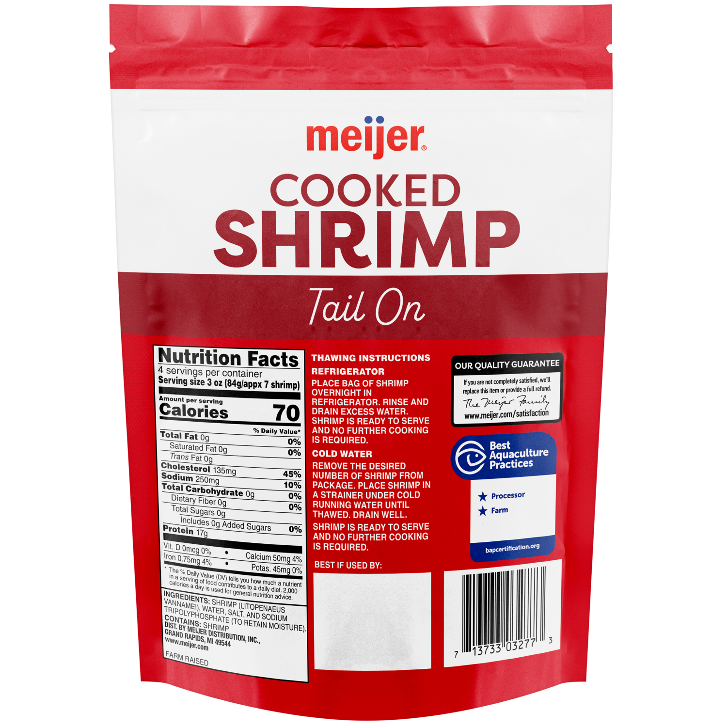 slide 2 of 2, Meijer Cooked Shrimp 31-40, Tail On, 12 oz