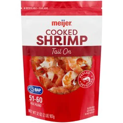 Cooked Shrimp, Peeled & Deveined, Tail-On, 51-60 Per Lb, 32oz
