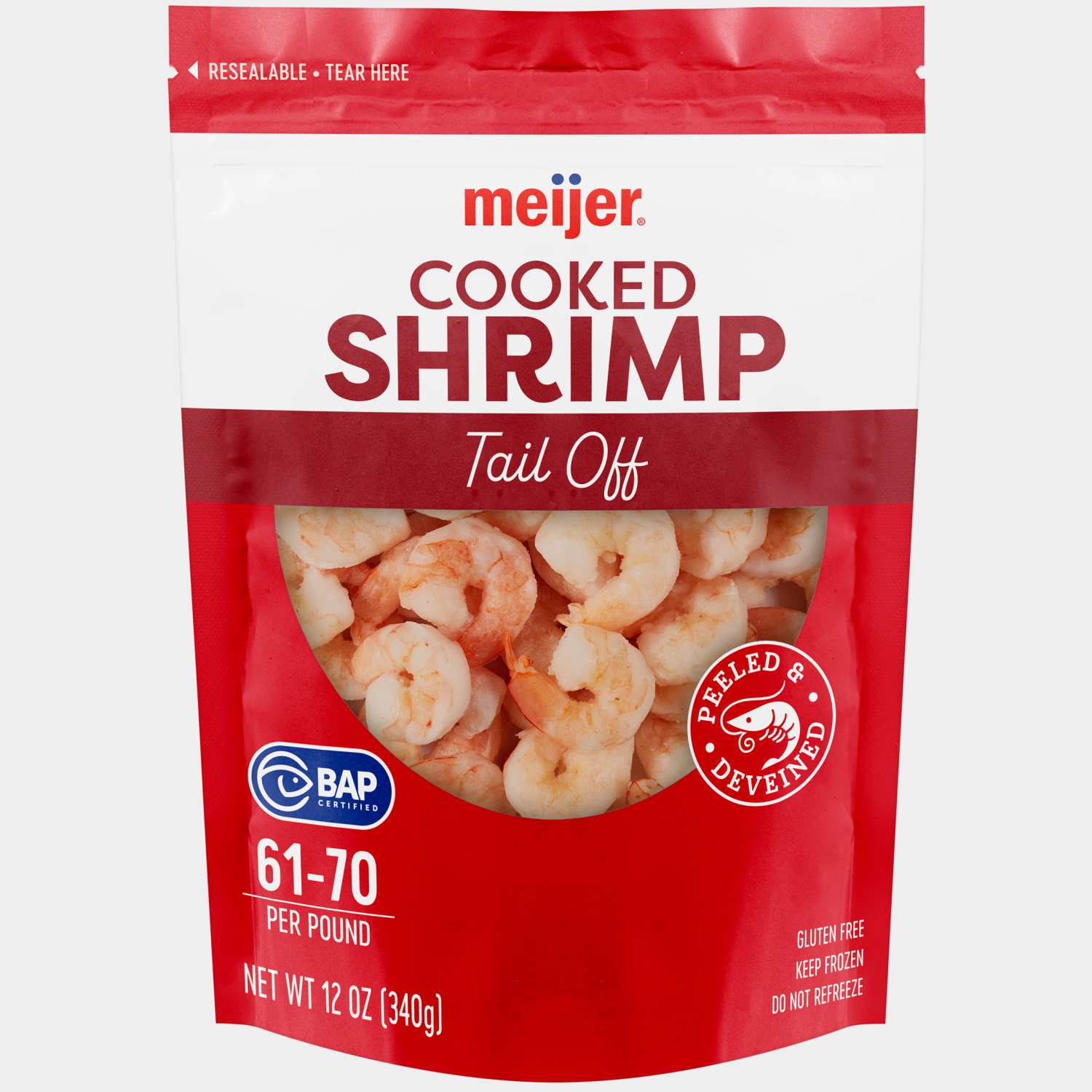 slide 1 of 2, Meijer Cooked Shrimp P+D 61/70 tail-off, 12 oz