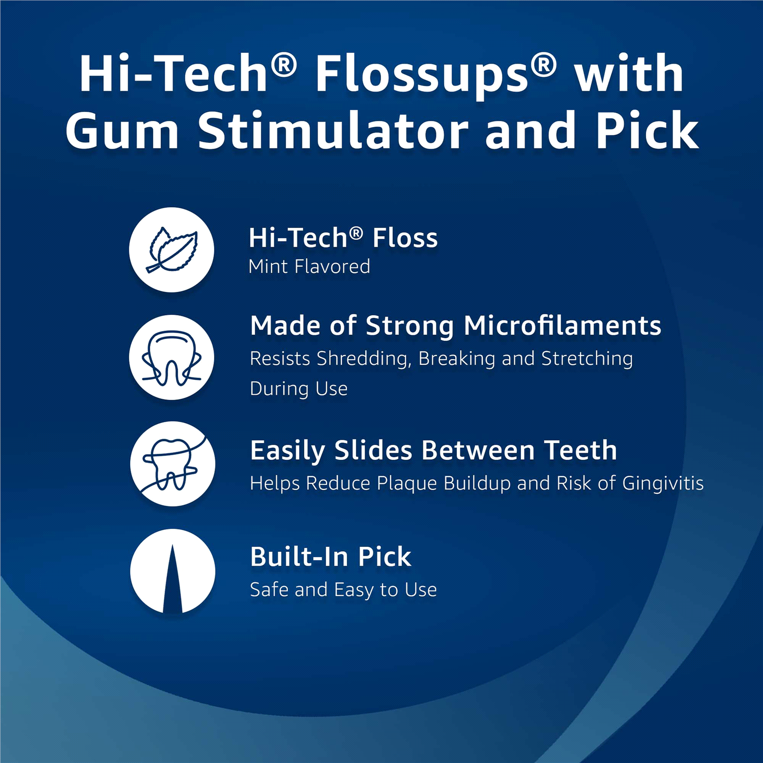 slide 2 of 4, Meijer Hi-Tech Flossups Dental Flossers, Mint Flavored, Curvy Dental Pick, Hi-Tech Floss, Stimulates Gums, Gentle Cleaning, 300 ct