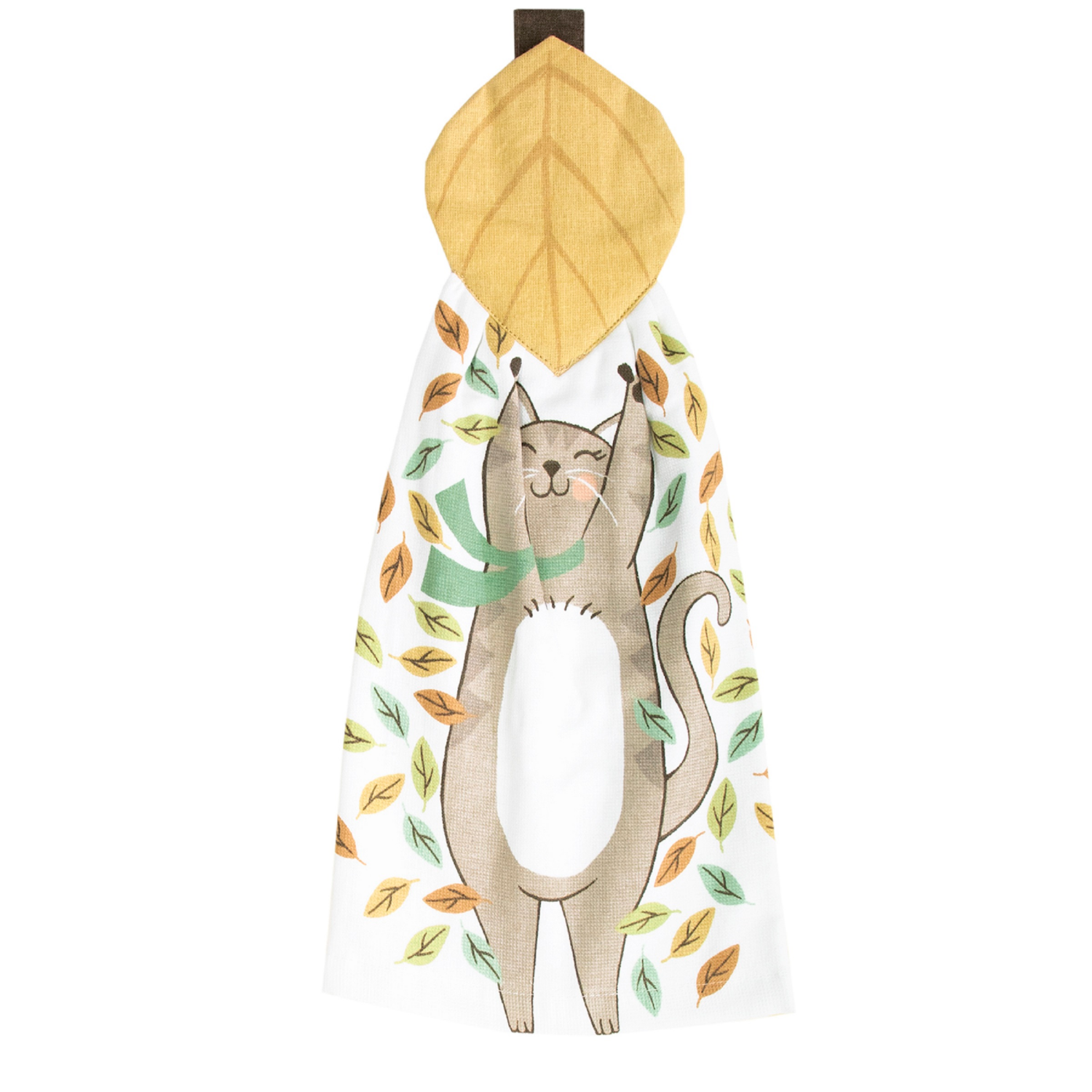 slide 1 of 1, MCS Falling Leaf Kitty - Dual Tie Towel w/Attachment, 1 ct