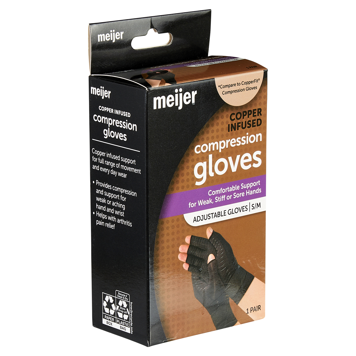 slide 4 of 5, MEIJER COPPER INFUSED COMPRESSION GLOVE S/M, 2 ct