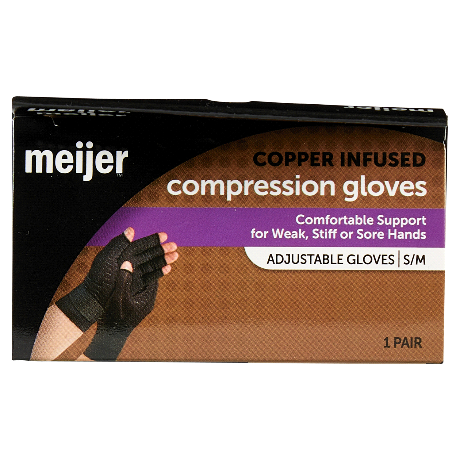 slide 5 of 5, MEIJER COPPER INFUSED COMPRESSION GLOVE S/M, 2 ct