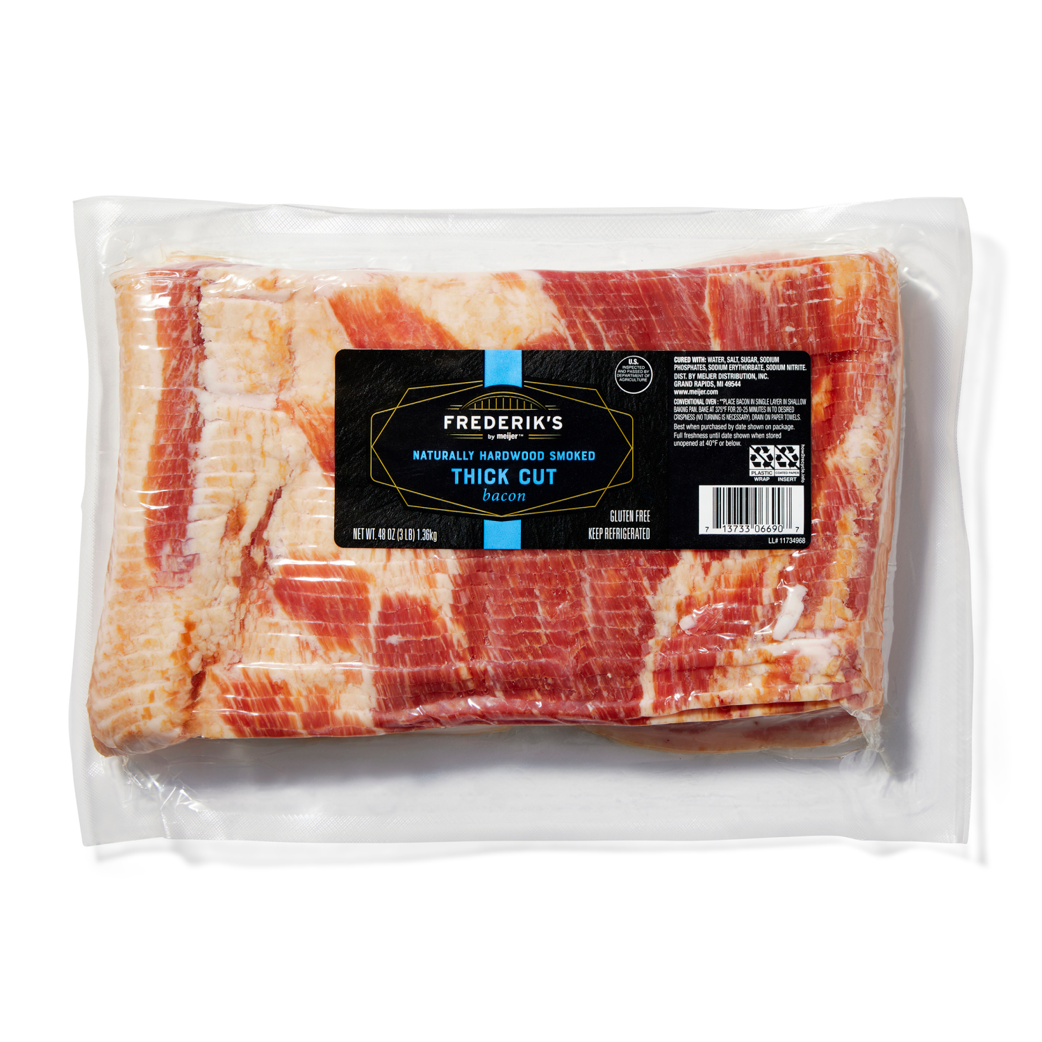 slide 1 of 2, FRESH FROM MEIJER Frederik's by Meijer Naturally Hardwood Smoked Thick Cut Bacon, 48 oz