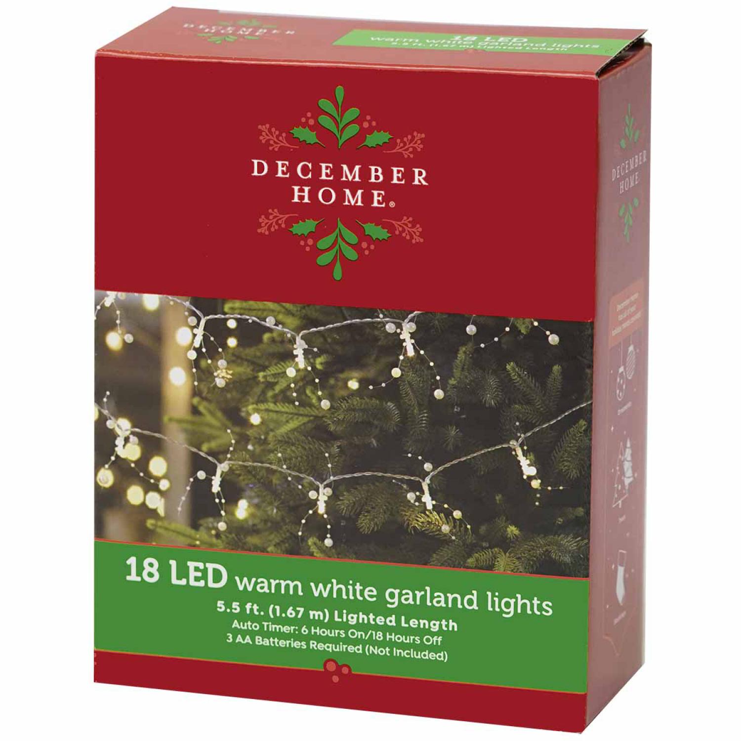slide 2 of 2, December Home Battery Operated LED Beads Garland, Warm White, 18 ct