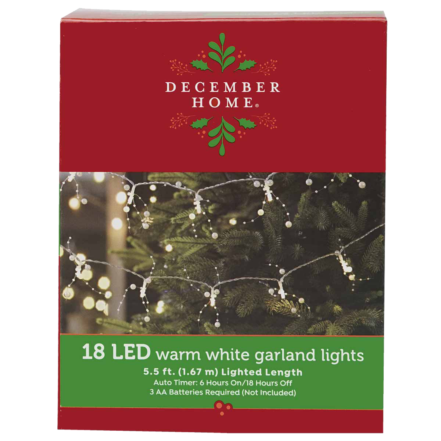slide 1 of 2, December Home Battery Operated LED Beads Garland, Warm White, 18 ct