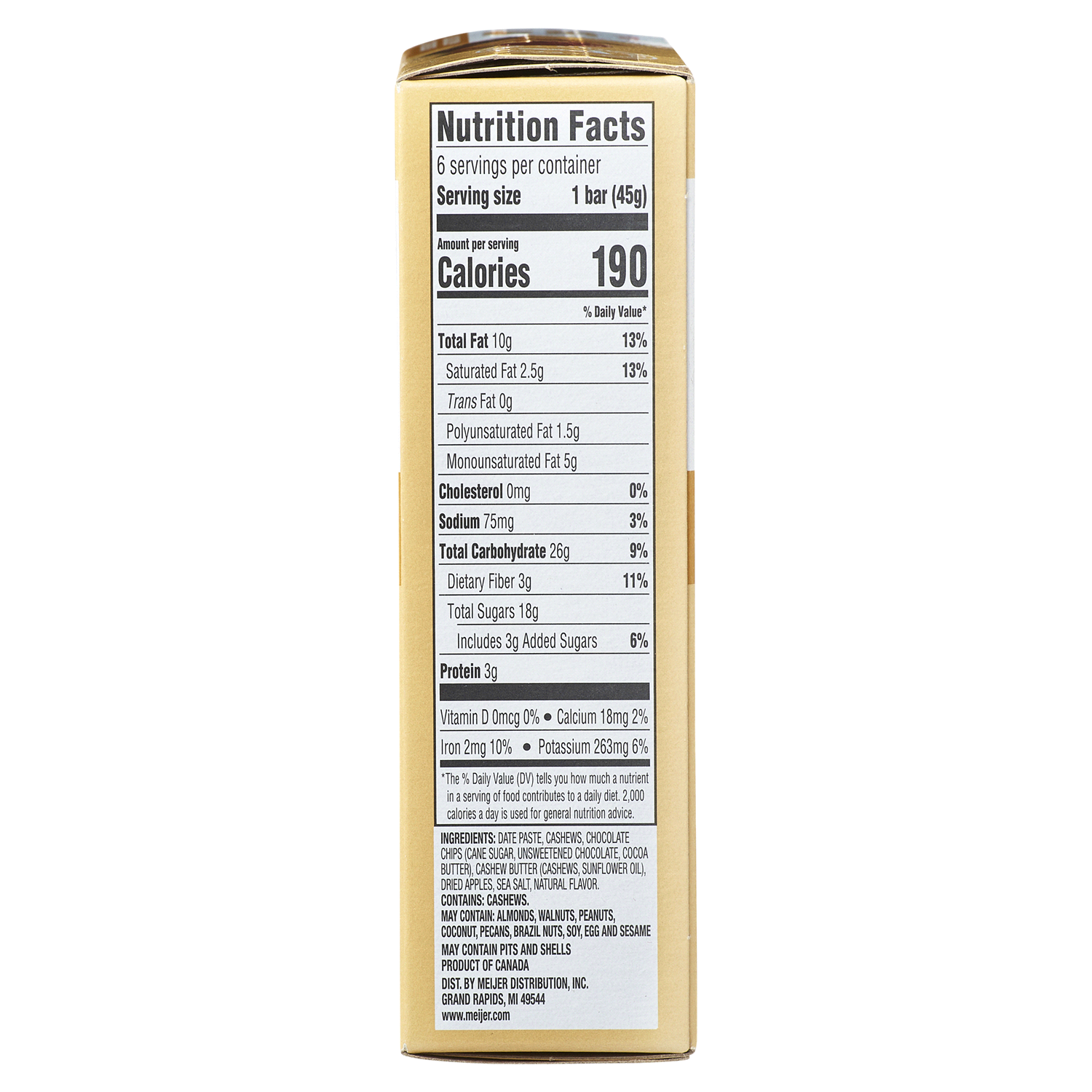 slide 2 of 5, Meijer Date Bar Choc Chip Cookie Dough /, 6 ct; 1.59 oz