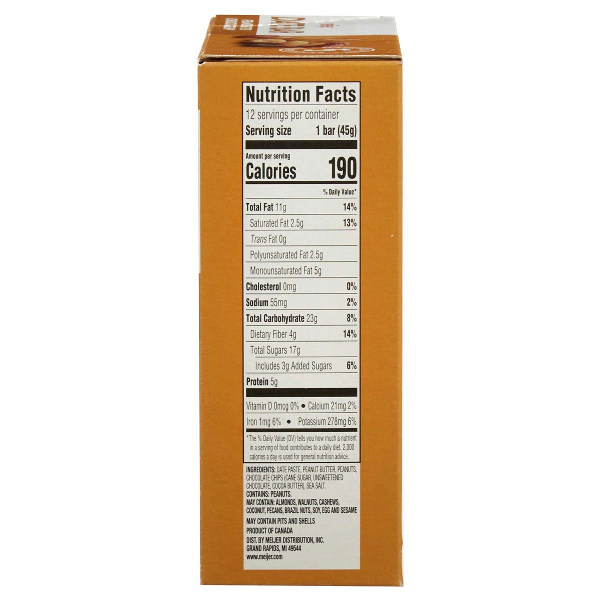 slide 5 of 5, Meijer Date Bar Pnut Btr Choc Chip /, 12 ct, 1.59 oz