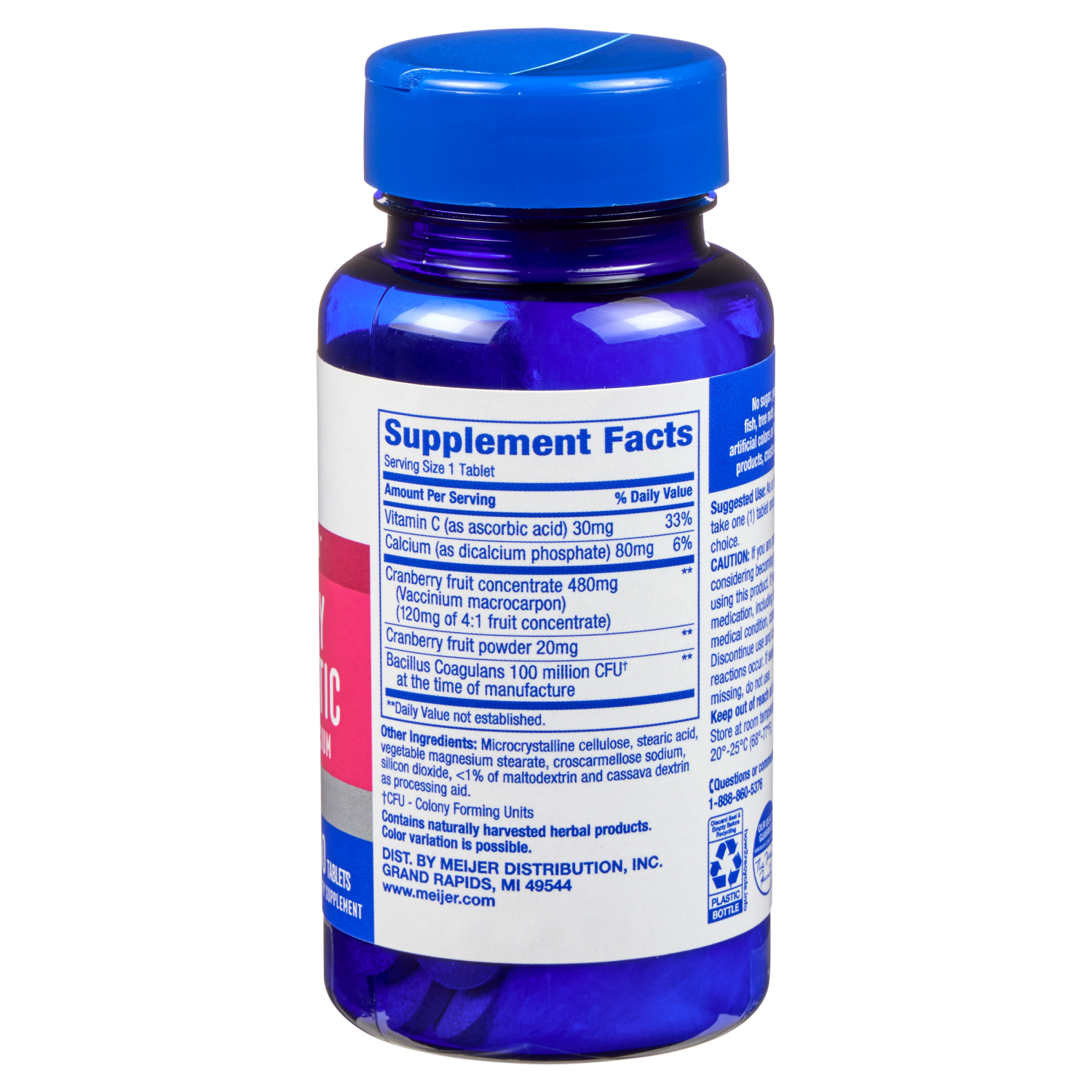 slide 3 of 3, MEIJER WELLNESS Meijer Cranberry + Probiotic Tablets, with Vitamin C and Calcium, 60 ct