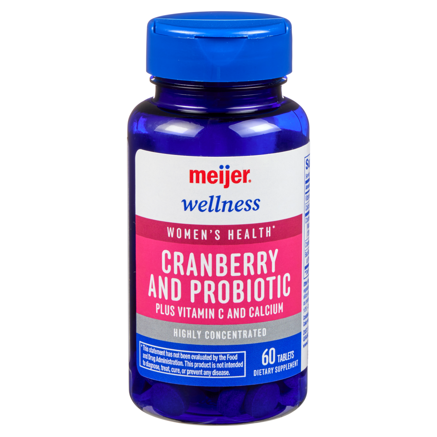 slide 1 of 3, MEIJER WELLNESS Meijer Cranberry + Probiotic Tablets, with Vitamin C and Calcium, 60 ct