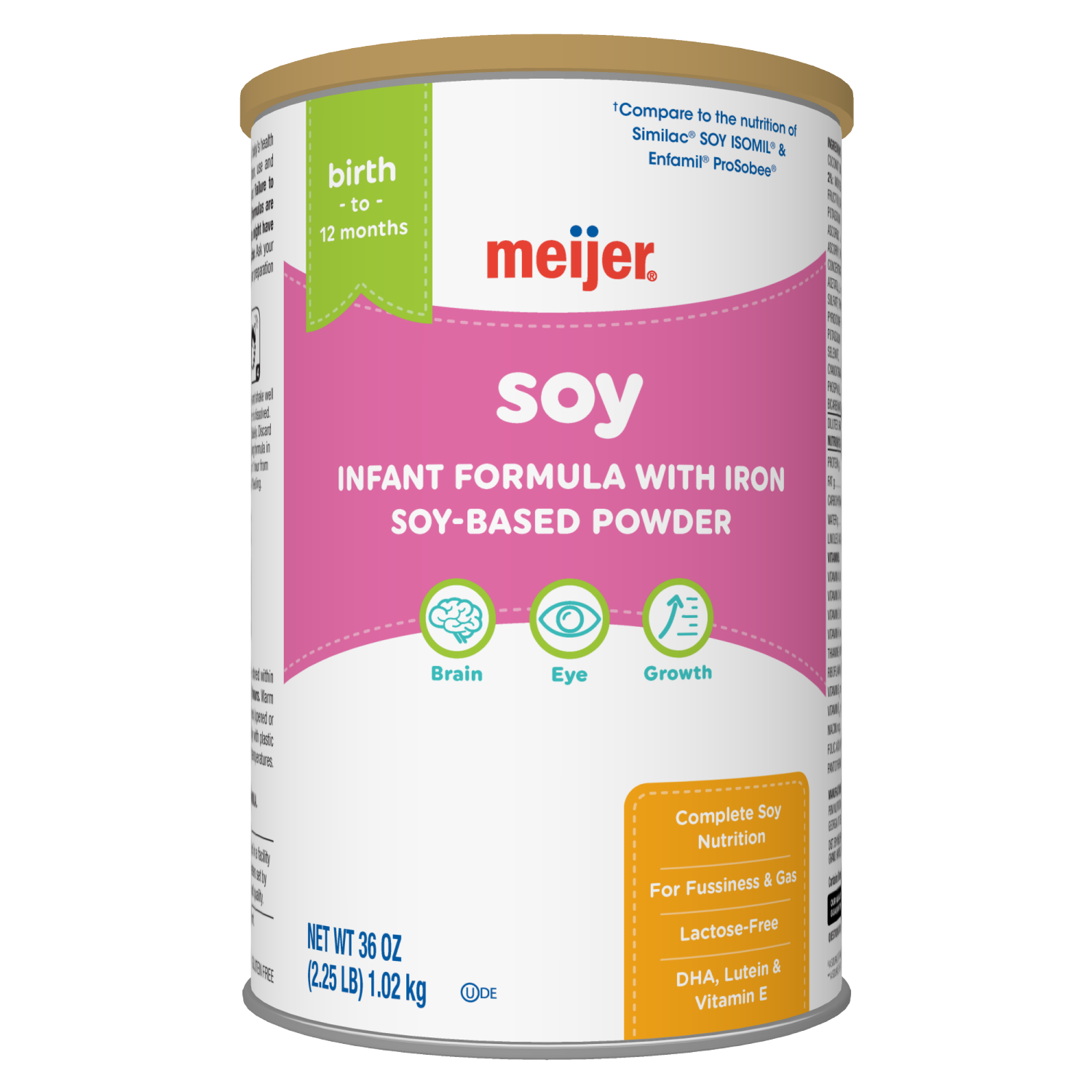 slide 1 of 8, Meijer Soy Baby Formula Powder with Iron, Lactose-Free for Fussiness and Gas, 36 oz