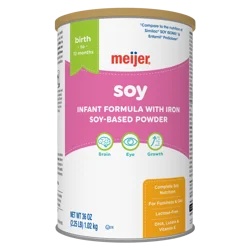 Meijer Soy Baby Formula Powder with Iron, Lactose-Free for Fussiness and Gas