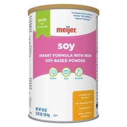 Meijer Soy Baby Formula Powder with Iron, Lactose-Free for Fussiness and Gas