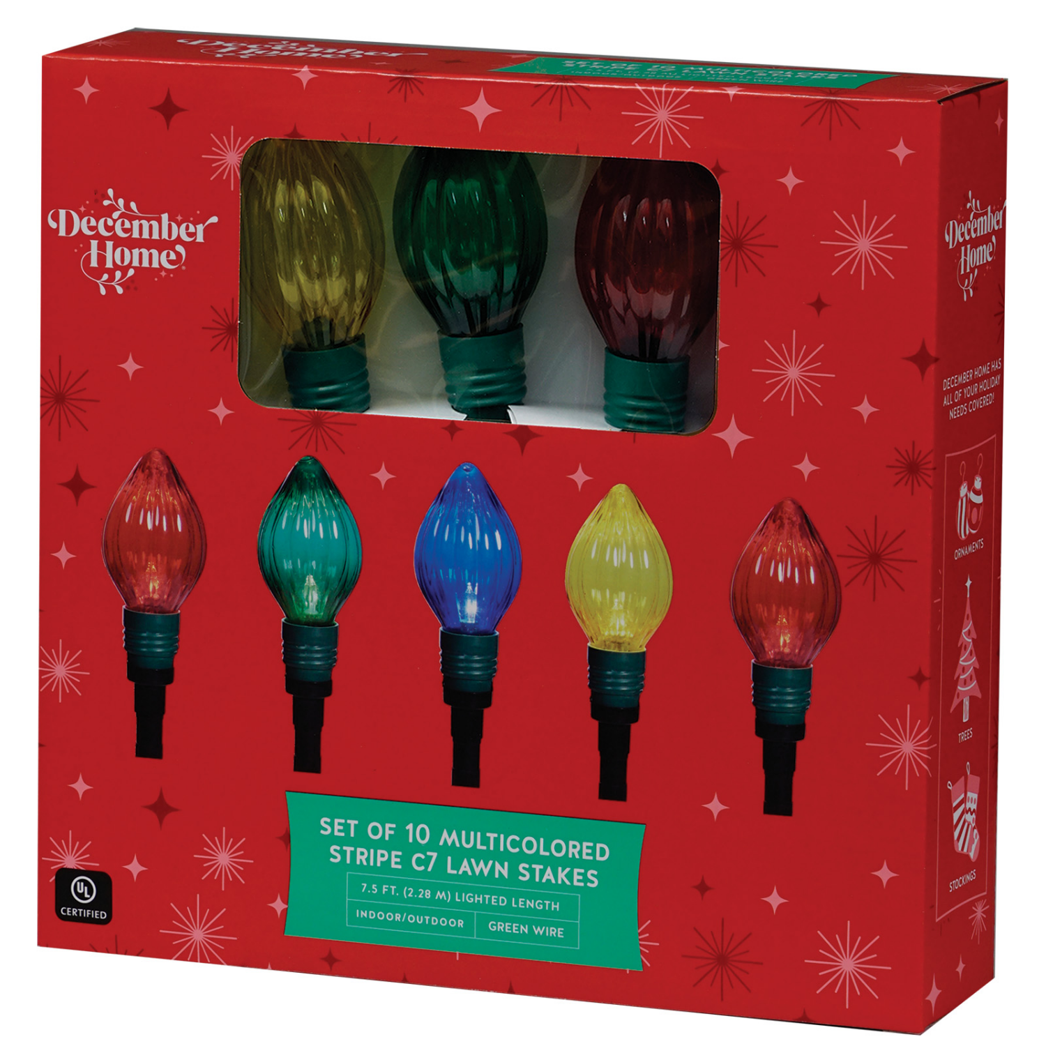 slide 2 of 2, December Home Stripe C7 Lawn Stake 2 Assorted, 10 ct