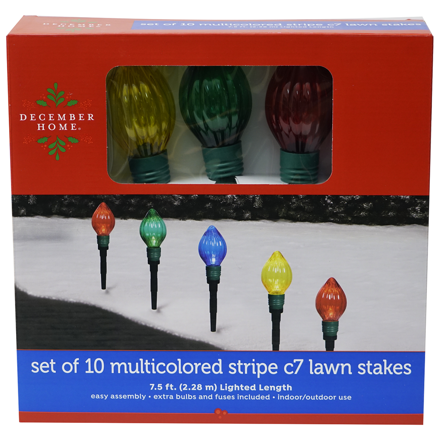 slide 1 of 2, December Home Stripe C7 Lawn Stake 2 Assorted, 10 ct
