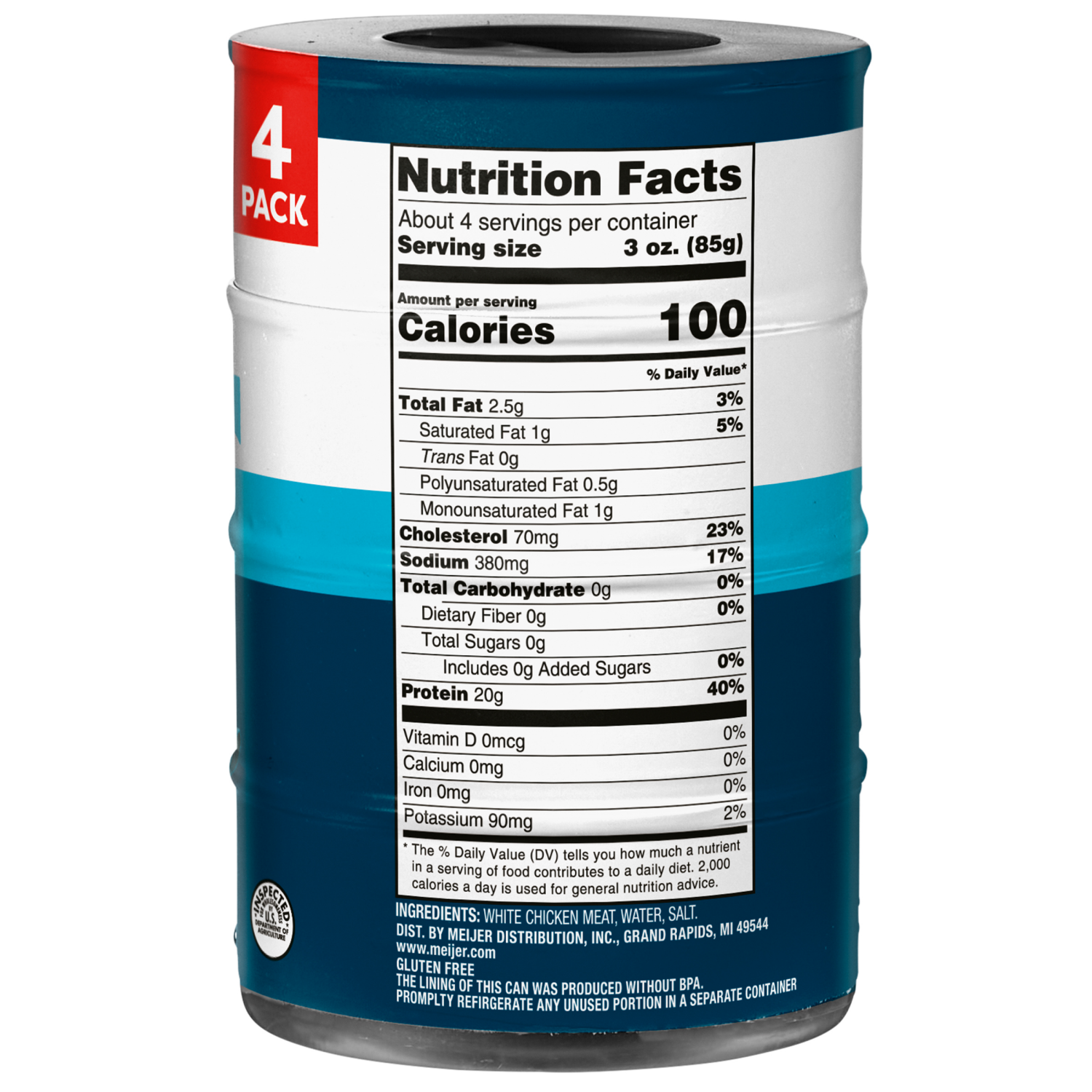 slide 3 of 3, MEIJER PREMIUM CHUNK WHITE CHICKEN 5 OZ - 4 PACK, 4 ct; 5 oz
