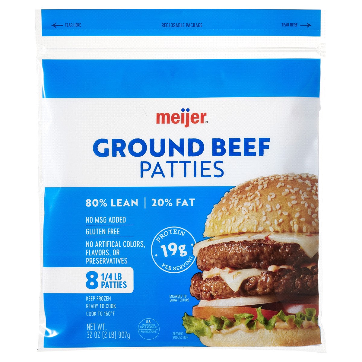 slide 1 of 9, Meijer 80/20 Ground Beef Burger Patties, 32 oz