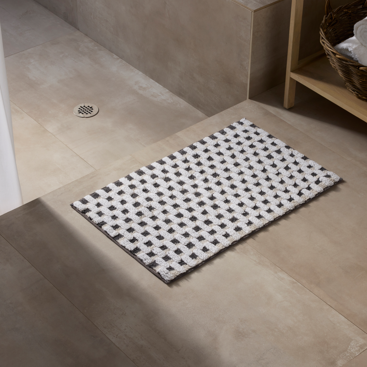 slide 3 of 5, Room & Retreat Tile Bathmat, 20 in x 32 in, Gray, 20 x 32 