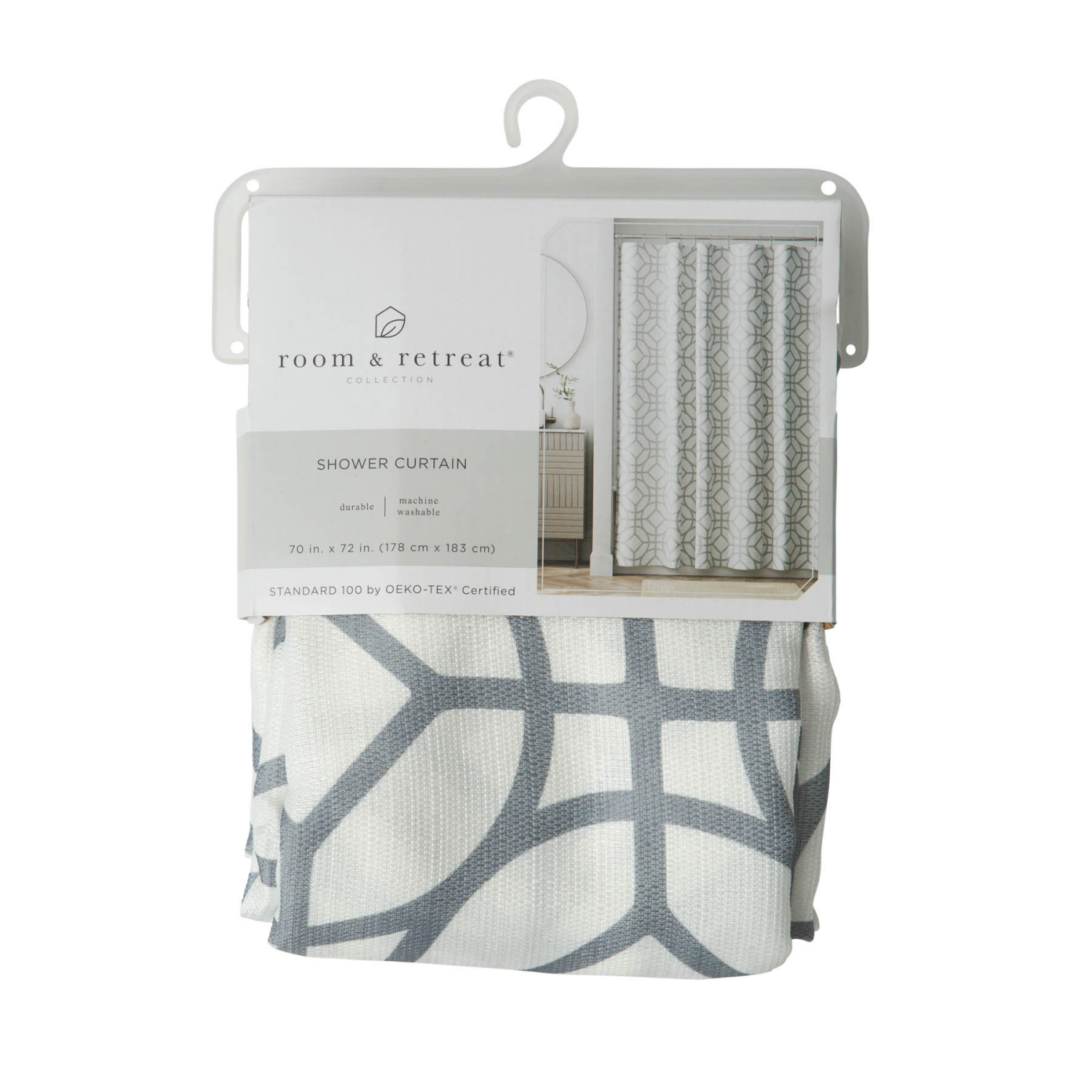 slide 4 of 5, Room & Retreat Quinn Fabric Shower Curtain, Geometric Print, 70 in x 72 in, Gray, 1 ct