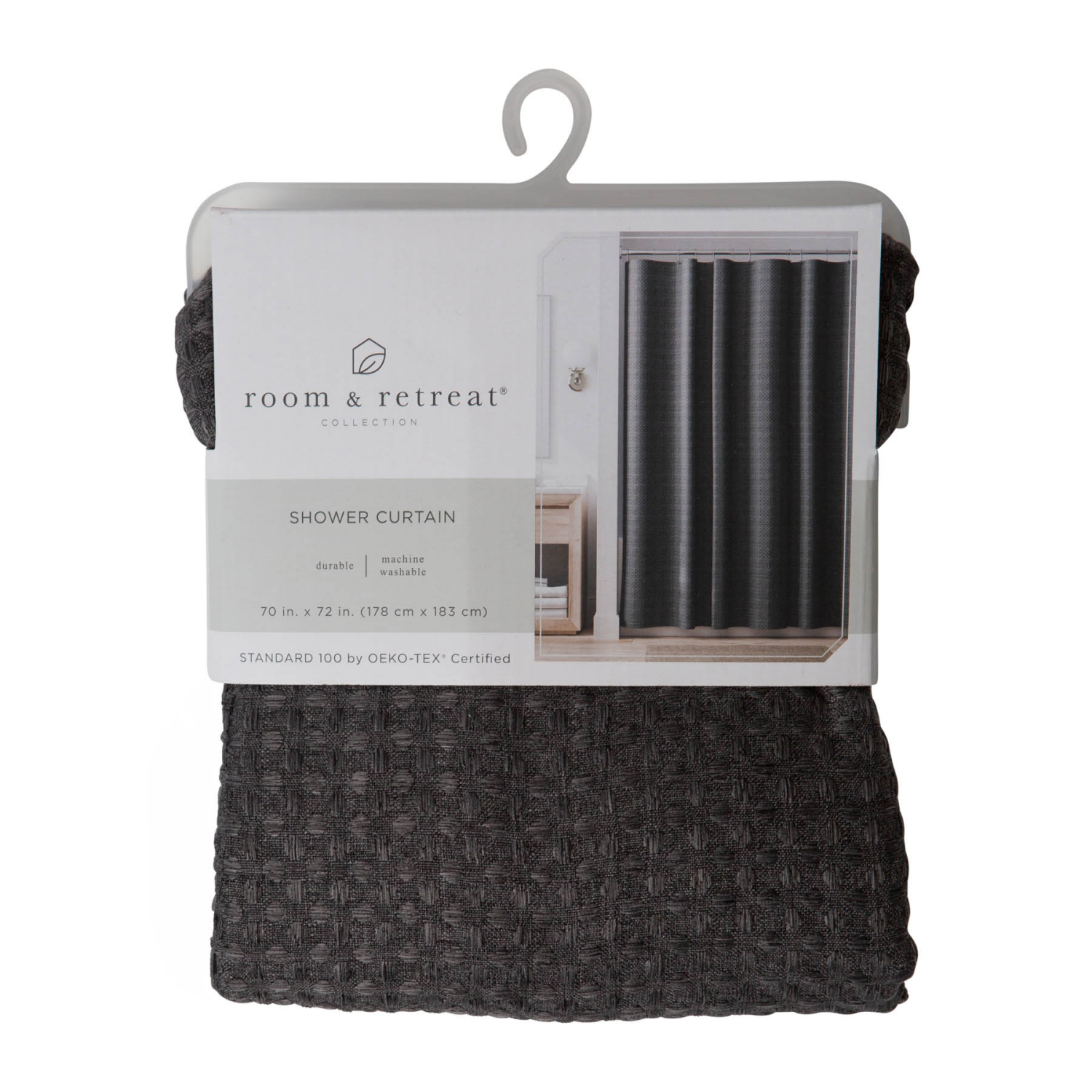 slide 2 of 5, Room & Retreat Bellaire Waffle Weave Fabric Shower Curtain, 70x72 in, Dark Grey, 1 ct