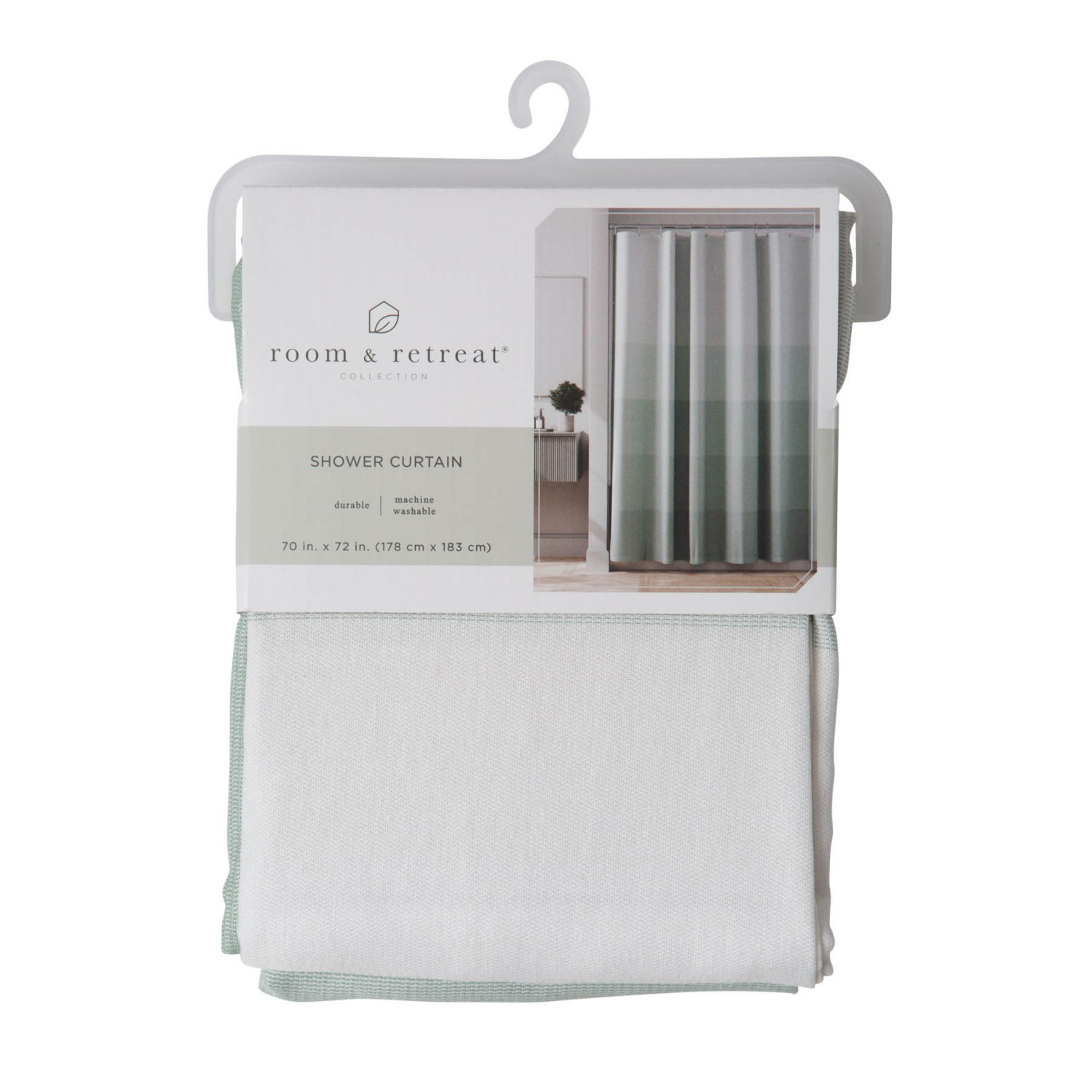 slide 4 of 5, Room & Retreat Kristi Stripe Fabric Shower Curtain with Recycled Cotton, Green, 1 ct