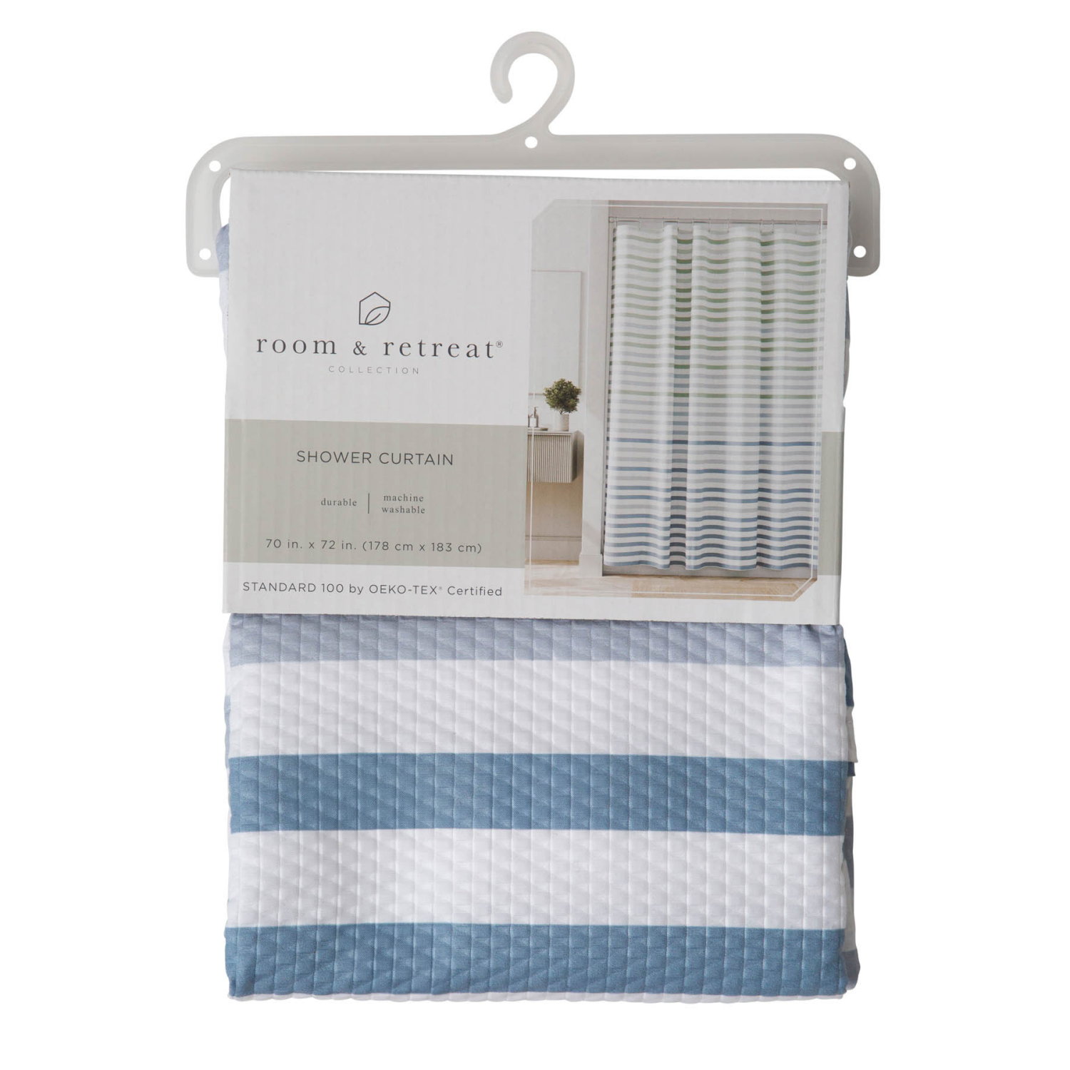 slide 4 of 5, Room & Retreat Seychelles Fabric Shower Curtain, Striped, 70 x 72 in, Blue-Green, 1 ct