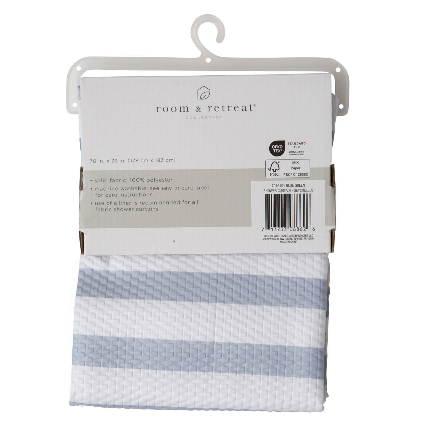 slide 5 of 5, Room & Retreat Seychelles Fabric Shower Curtain, Striped, 70 x 72 in, Blue-Green, 1 ct