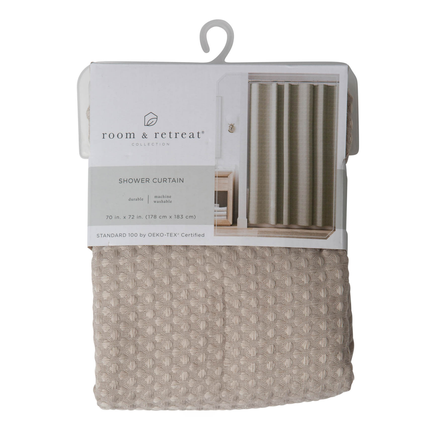 slide 4 of 5, Room & Retreat Bellaire Waffle Weave Fabric Shower Curtain, 70 in x 72 in, Tan, 1 ct