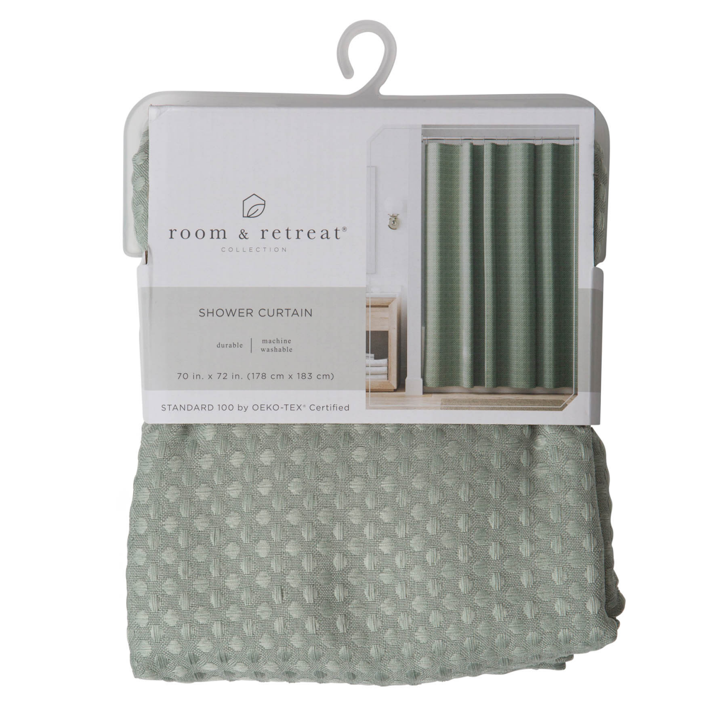 slide 4 of 5, Room & Retreat Bellaire Waffle Weave Fabric Shower Curtain, 70x72 in, Sage Green, 1 ct