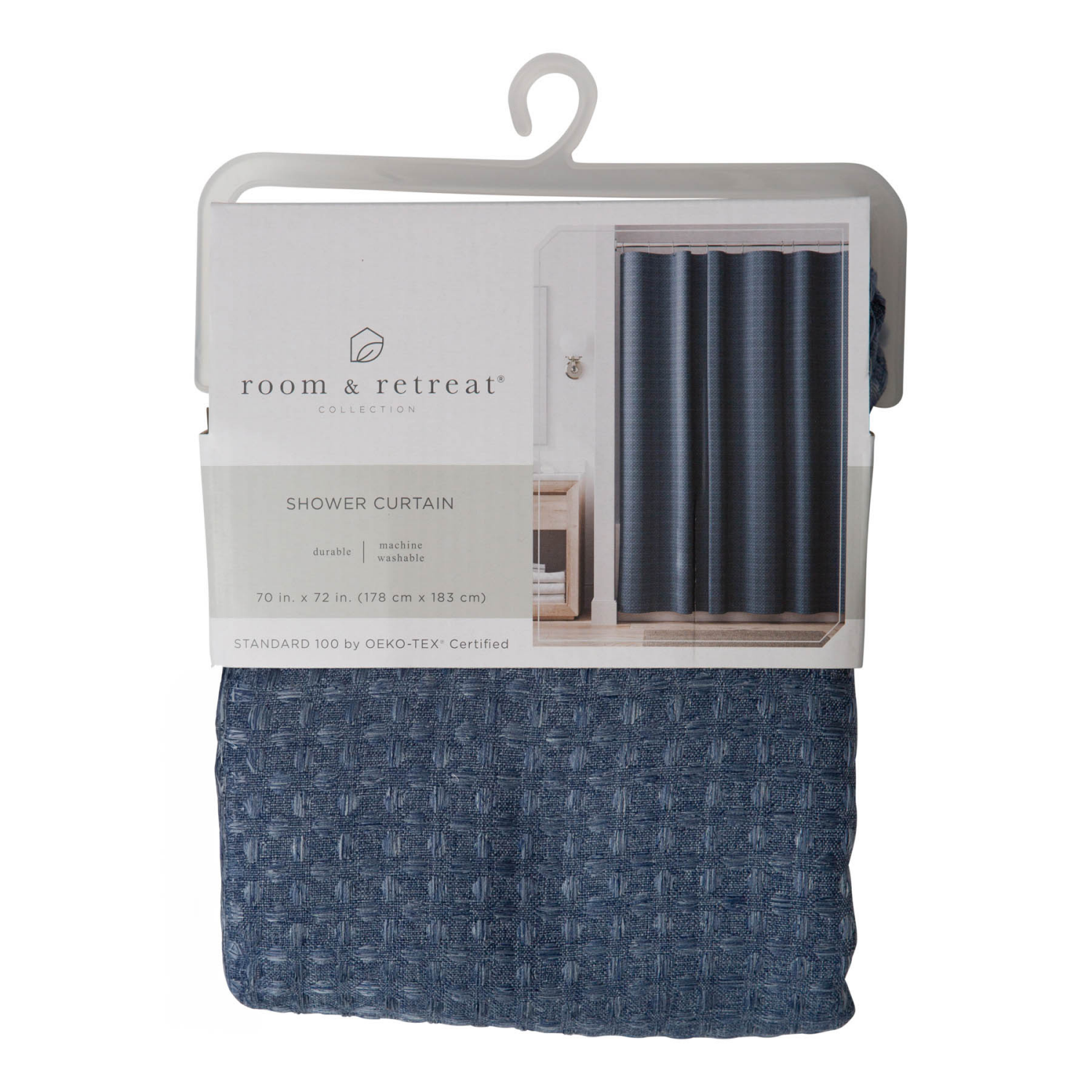 slide 4 of 5, Room & Retreat Bellaire Waffle Weave Fabric Shower Curtain, 70x72 in, Dark Blue, 1 ct