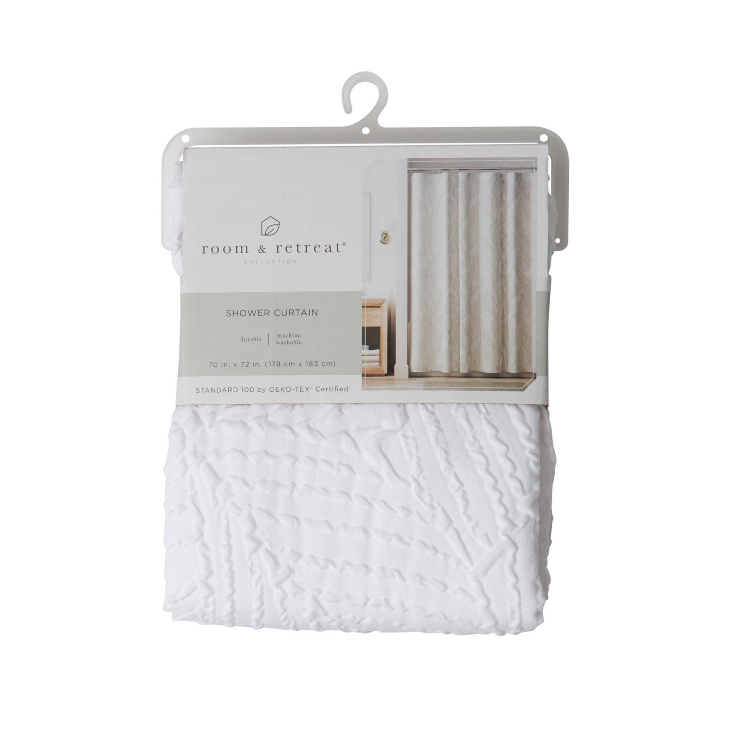 slide 4 of 5, Room & Retreat Daintree Embossed Fabric Shower Curtain, 70 in x 72 in, White, 1 ct