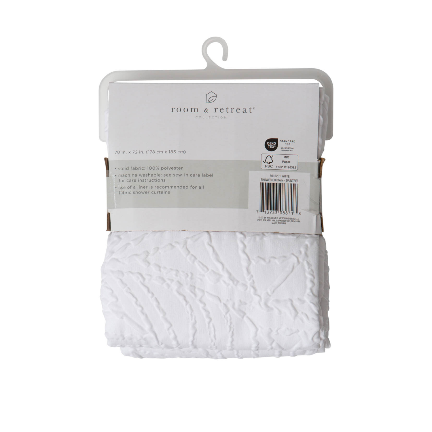 slide 5 of 5, Room & Retreat Daintree Embossed Fabric Shower Curtain, 70 in x 72 in, White, 1 ct