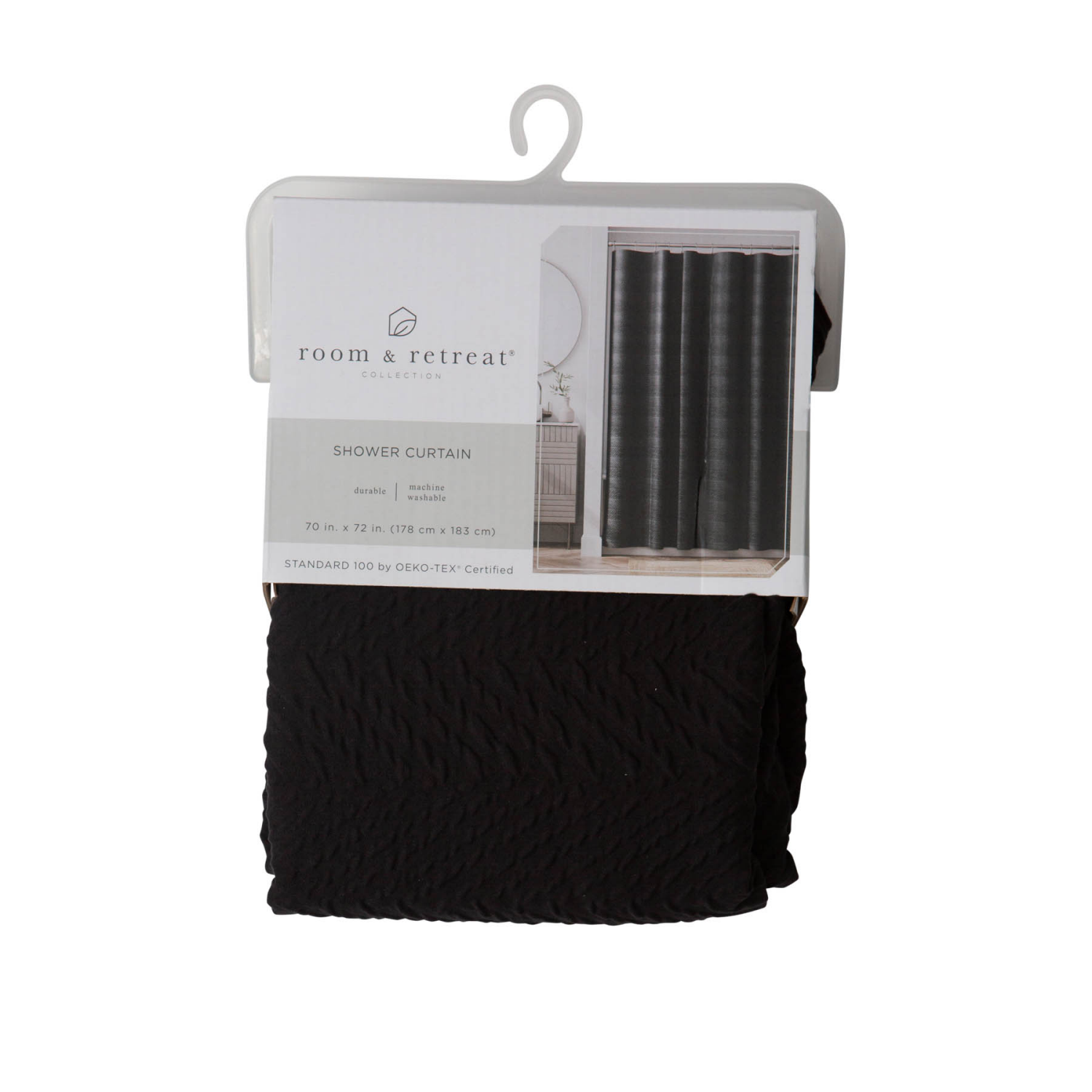 slide 5 of 5, Room & Retreat Farndale Embossed Fabric Shower Curtain, 70 in x 72 in, Black, 1 ct