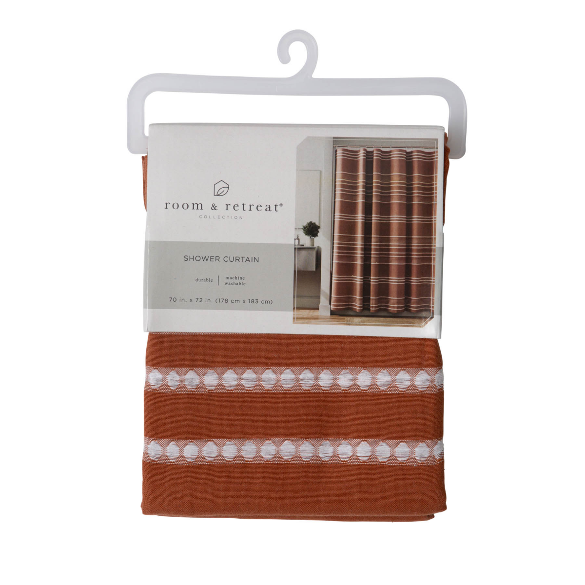 slide 5 of 5, Room & Retreat Gila Fabric Shower Curtain, 70 in x 72 in, Orange-Red Terracotta, 1 ct