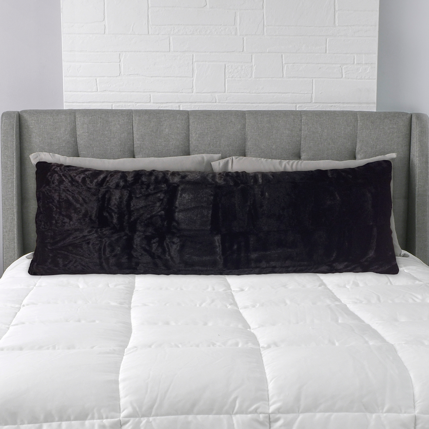 slide 3 of 3, R+R Room + Retreat Body Pillow Protector, Black Faux Fur 20 in x 48 in, 20 in x 48 in