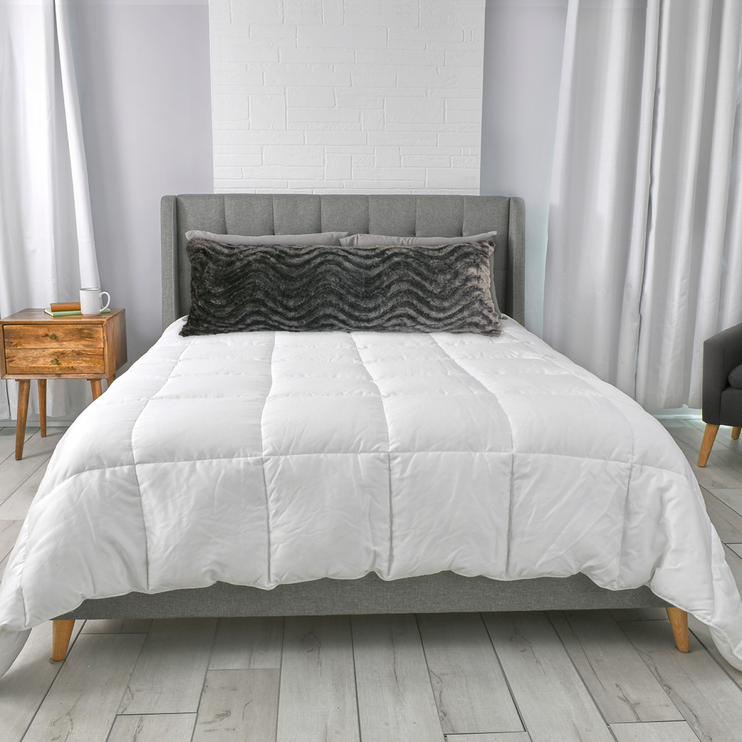 slide 3 of 3, R+R Room + Retreat Body Pillow Protector, Grey Faux Fur 20 in x 48 in, 20 in x 48 in