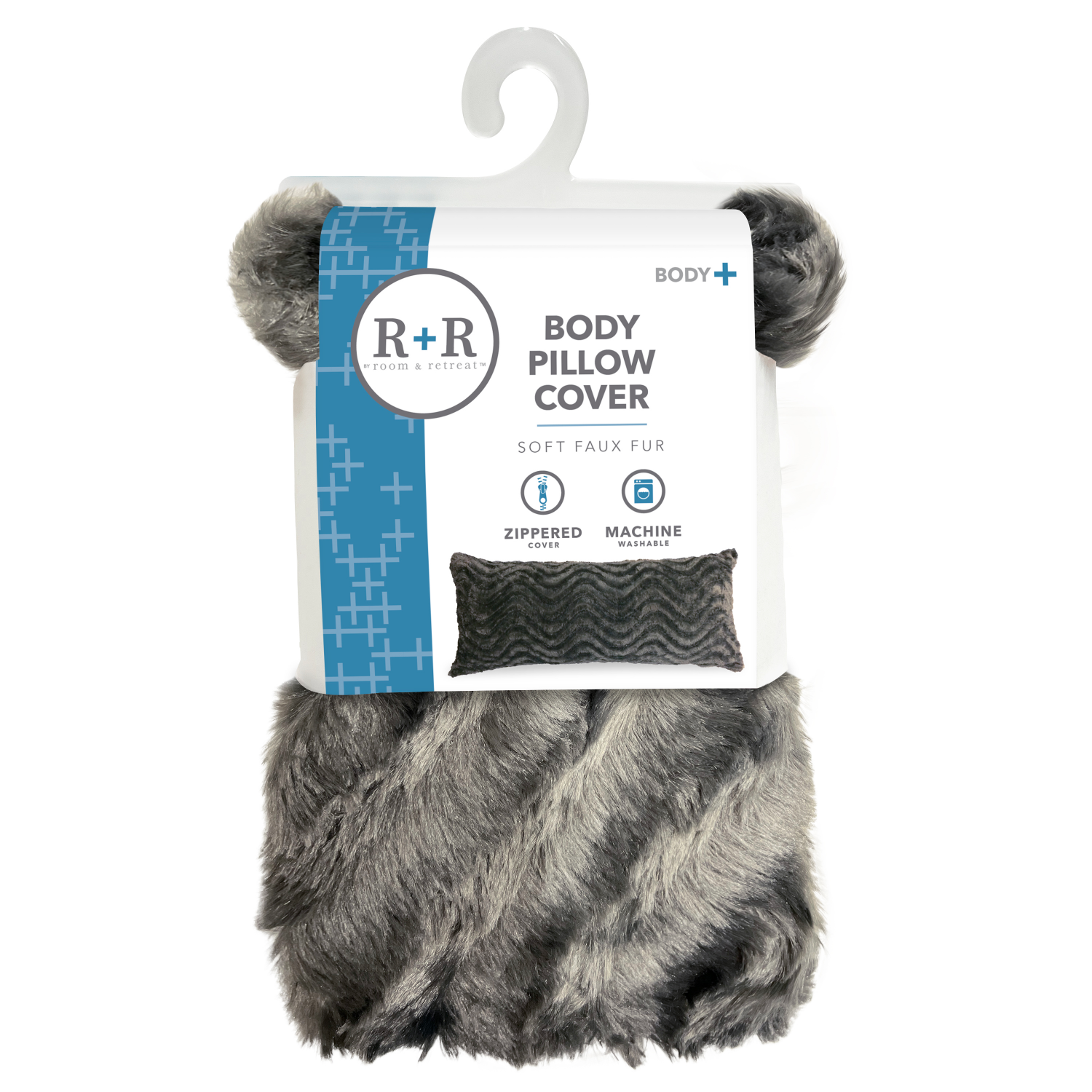 slide 1 of 3, R+R Room + Retreat Body Pillow Protector, Grey Faux Fur 20 in x 48 in, 20 in x 48 in